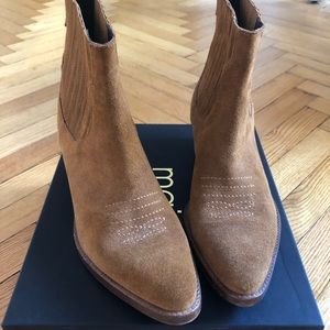 Maje ankle suede camel cowboy boots size 39 NWB